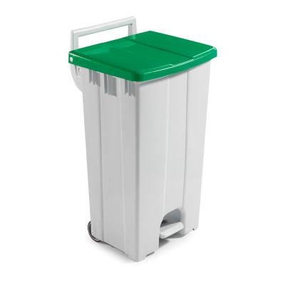 Abfall-Treteimer 90 Liter, Deckelfarbe Grün, mit Rollen, BxTxH: 51 x 41 x 93 cm, mit Schiebegriff 