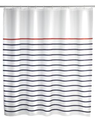 Duschvorhang Weiß gestreift, 180 x 200 cm, aus Polyester, bei 30°C waschbar 