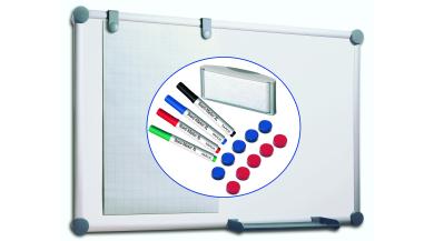Whiteboard 60x90 cm, Komplett-Set (Inkl. 4 Marker, Tafelwischer, Ablageschale, 10 Magnete, Flipchart 