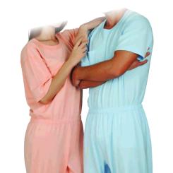 Pflegeoverall / Schlafanzug für Damen und Herren, Gr. S - XL, Farbe Blau, kurzärmelig 